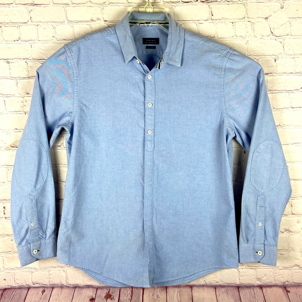 Zara Man Blue Button Down Long Sleeve Regular Fit Shirt. Size. X-Large
